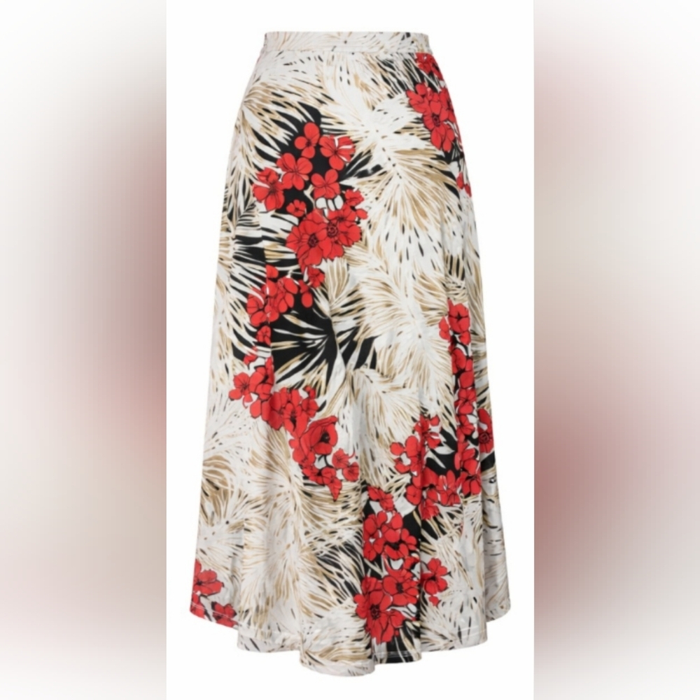Chico's Tropical Palm Floral Maxi Skirt Red White Asymmetrical High Low Size 3 X - Picture 4 of 6